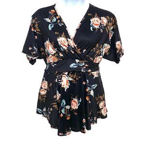 Allegrace Floral V Neck Crossover Blouse Plus 3X Whimsigoth Dark Romantic Office